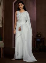 Crush Silk White Party Wear Hand Work Saree